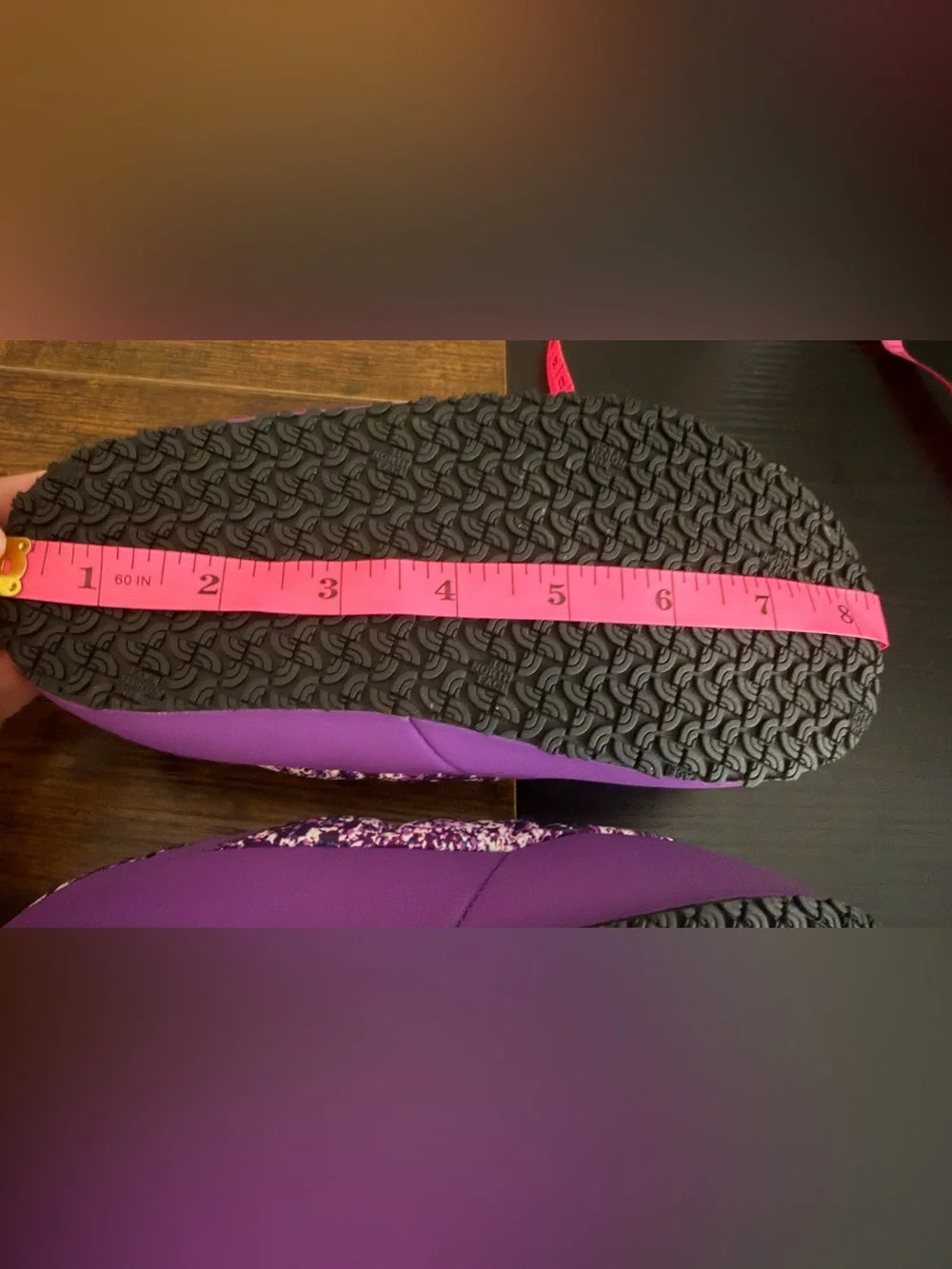 The North Face Kids Purple Quilted Slip-On Slippers with Speckled Print